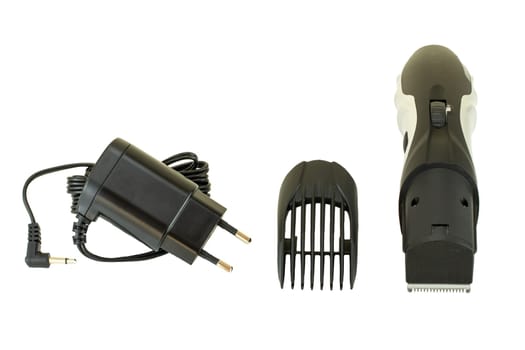 Rechargeable beard and hair trimmer isolated on white background. Beard and hair clippers.