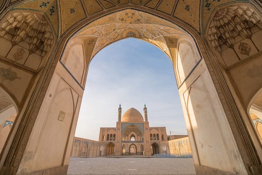 A historical mosque in Kashan, Iran. The mosque was built in the late 18th century by master-mimar Ustad Haj Sa'ban-ali. Property release is not needed for this public place.