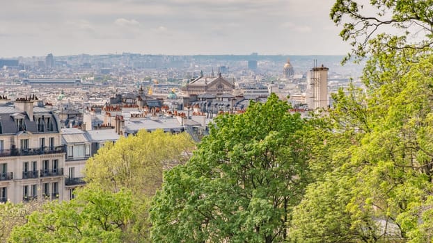 View overlooking the rooftops of Paris France from the District of Montmartre.