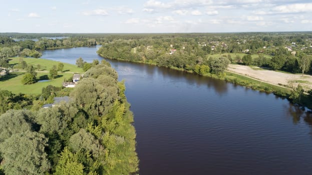 Gauja river railroad bridge Latvia aerial drone top view