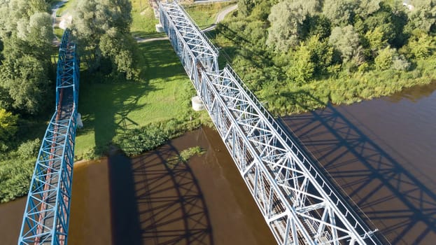 Gauja river railroad bridge Latvia aerial drone top view
