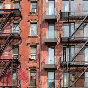 A fire escape of an apartment building in New York city.
