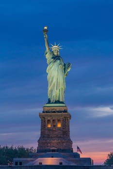 Statue of Liberty at dusk, New York City, USA.
