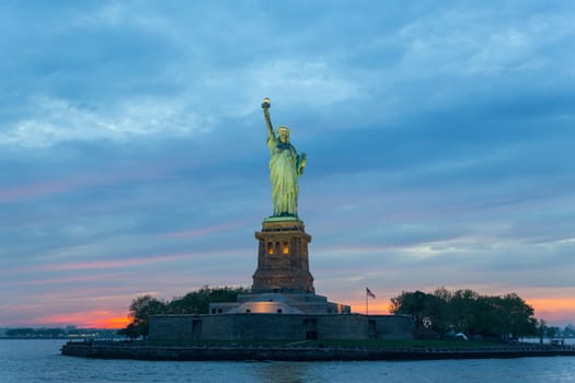 Statue of Liberty at dusk, New York City, USA.