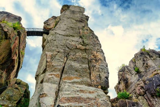 The Externsteine, striking sandstone rock formation in the Teutoburg Forest, Germany, North Rhine Westphalia
