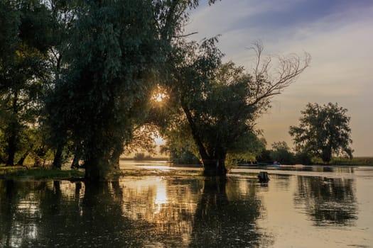 sunset in the Danube Delta, Romania, Europe