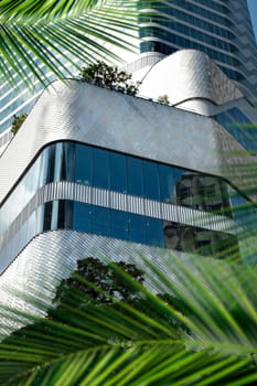 Close up shot of modern architecture building exterior in Bangkok, Thailand