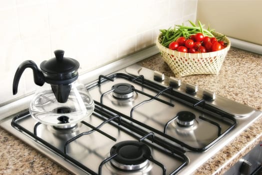 close up shot of stove in domestic kitchen