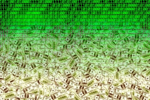 conceptual background image of binary code,money and abstract lights of technology