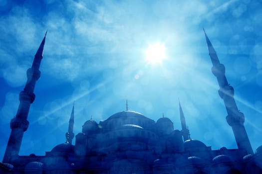 Blue Mosque over sunny blue sky in istanbul, Turkey
