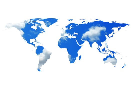 conceptual image of flat world map and cloudy sky. NASA flat world map image used to furnish this image.