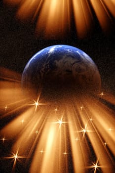 Conceptual image of globe and stars. Furnished NASA image used for this image.
