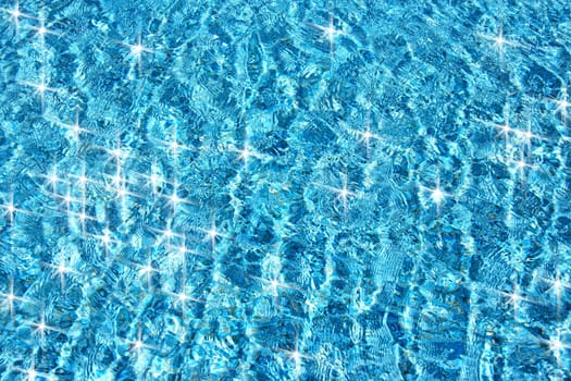 close up shot of clear blue pool water and light.