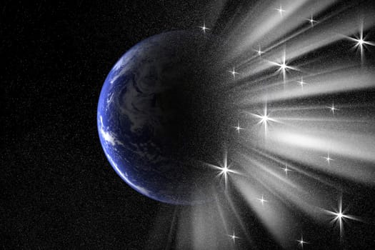 Conceptual image of globe and stars. Furnished NASA image used for this image.