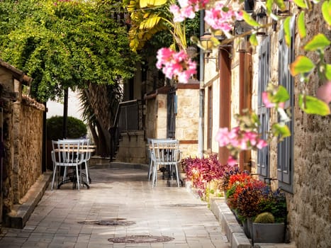 Alley with flowers in Antalya,Turkey