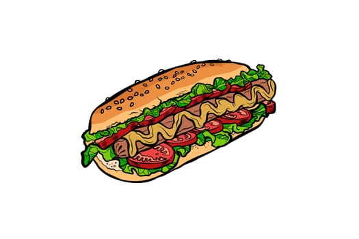 hot dog isolated on white background. Pop art retro vector illustration kitsch vintage drawing