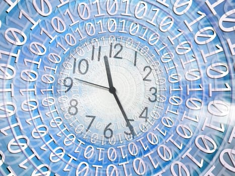 conceptual background image of binary code and abstract lights of internet and time