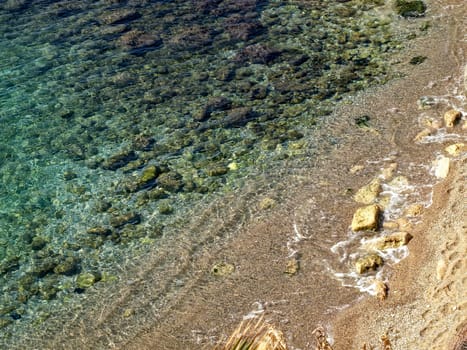 seascape image of elevated view beach with clear water.