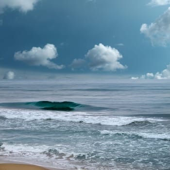 seascape image of waves on sea over stormy sky