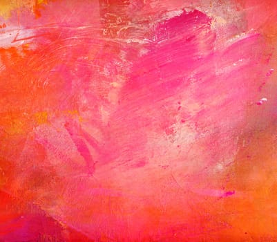 the color pink with its different shades. Opaque color areas and glazes applied with brush and wiped. Canvas,hobby,painting,close-up.