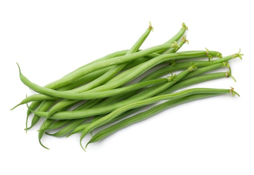 green beans isolated on white background. top view