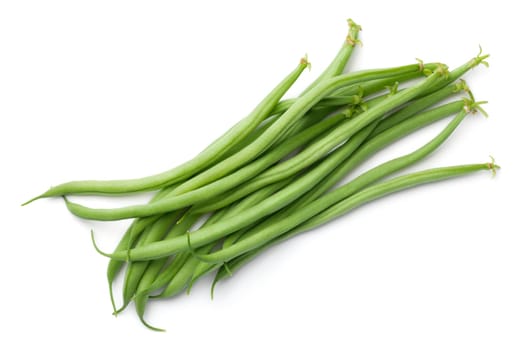 green beans isolated on white background. top view