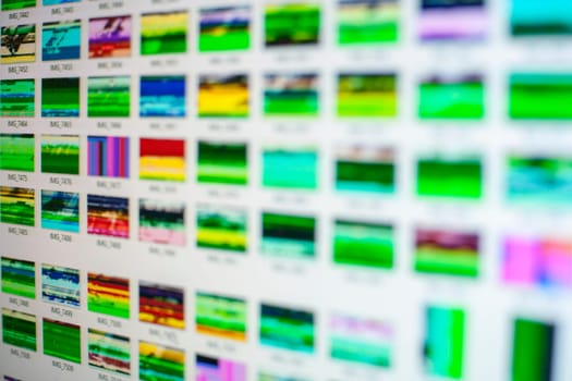 Computer screen with file browser that show damaged digital image file data