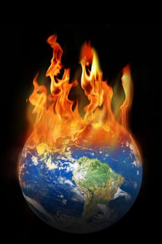 conceptual image of burning globe. Furnished and manipulated NASA globe image used for this image.