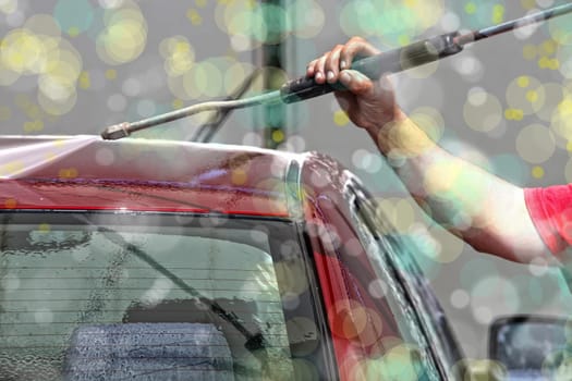 close up shot of car washing image