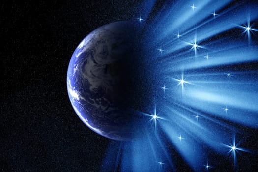 Conceptual image of globe and stars. Furnished NASA image used for this image.