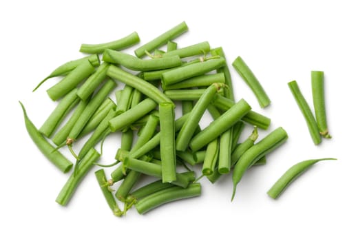 green beans isolated on white background. top view