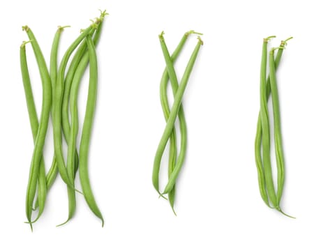 green beans isolated on white background. top view