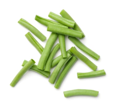 green beans isolated on white background. top view