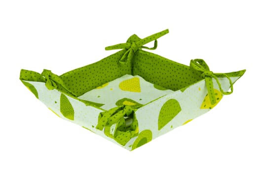 Empty green basket for bread isolated on white background.