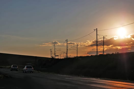 Railroad tracks on sunset