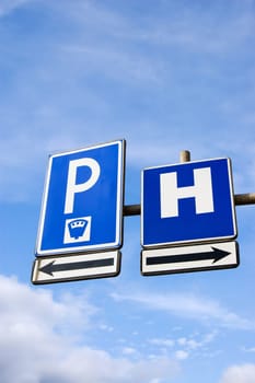 Traffic Sign for Hospital and Parking