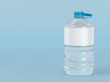 Large plastic water bottle on blue background