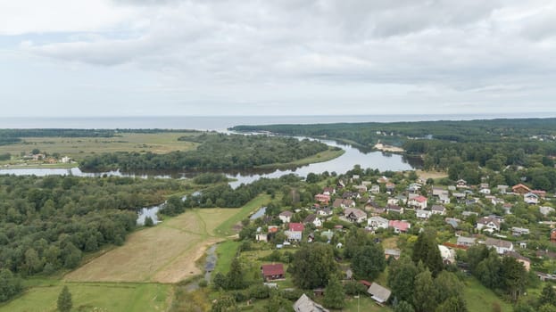 Gauja river Latvia drain into Baltic Sea aerial drone top view