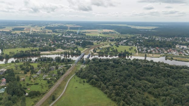 Gauja river Latvia drain into Baltic Sea aerial drone top view