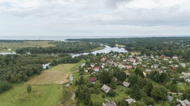 Gauja river Latvia drain into Baltic Sea aerial drone top view