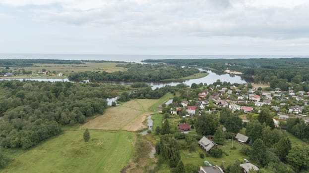 Gauja river Latvia drain into Baltic Sea aerial drone top view
