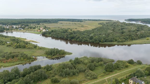 Gauja river Latvia drain into Baltic Sea aerial drone top view