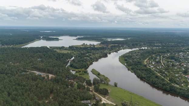 Gauja river Latvia drain into Baltic Sea aerial drone top view
