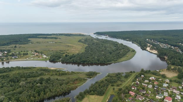 Gauja river Latvia drain into Baltic Sea aerial drone top view