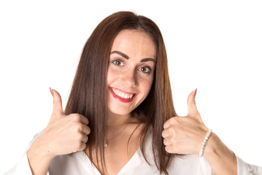 Casual young woman isolated in a white background