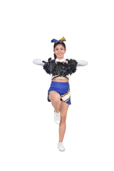 Images of asian cheerleader with pom poms isolated over white background