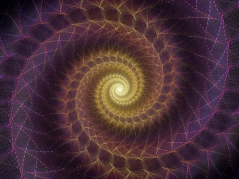 Spiral Geometry series. Background design of spinning vortex of fractal elements on the subject of mathematics, geometry and science