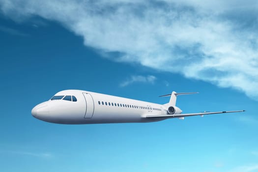 Airplane flying above the sky. Summer travel concept