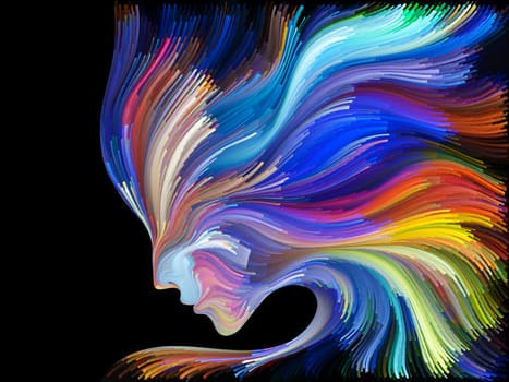 Face of Color series. Interplay of human profile and colorful lines of moving paint on the subject of creativity, design, internal world, human nature and artistic soul