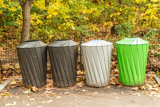 Recycle garbage cans in a Park.
